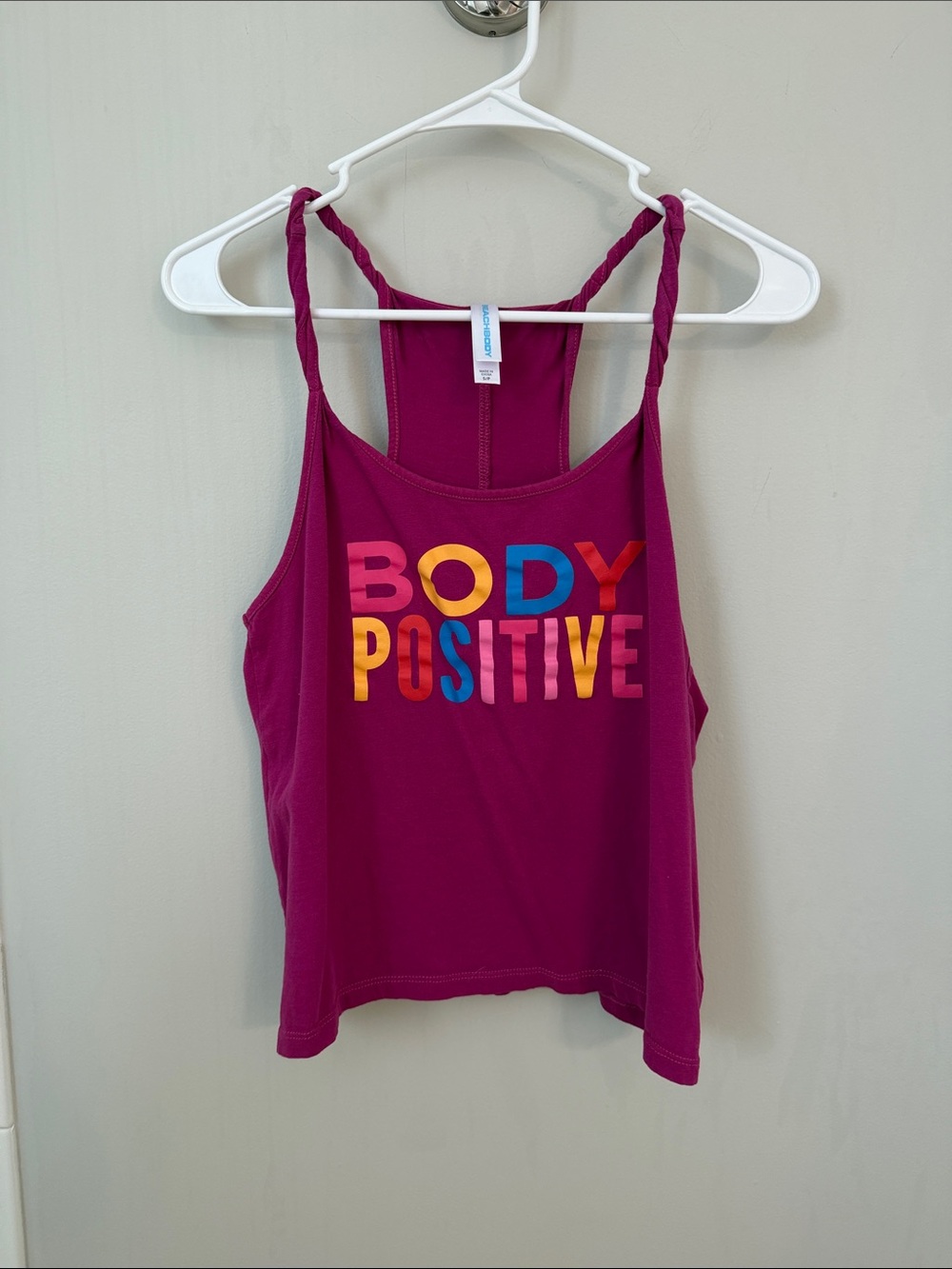 Beachbody Magenta Tank with Multicolor "BODY POSITIVE" Graphic